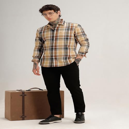 Image of BASICS 100% Cotton Checked Shirt for Men | Slim Fit | Everyday Smart Casual Wear | Full Sleeve