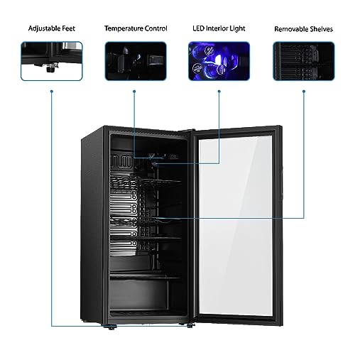 Image of Saeoola Beverage Refrigerator, 4.5 Cu.ft Mini Fridge with Double Glass Door, Cooler for Soda, Beer or Wine for Home, Office or Bar with Adjustable Removable Shelves (Black)