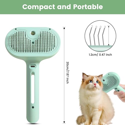 Image of 3 in 1 Cat Steam Brush, Pet Spray Hair Removal Comb for Shedding & Grooming, Water Brush for Cats Dogs Small Animals Long Short Haired with One-Click Release Button(Green)