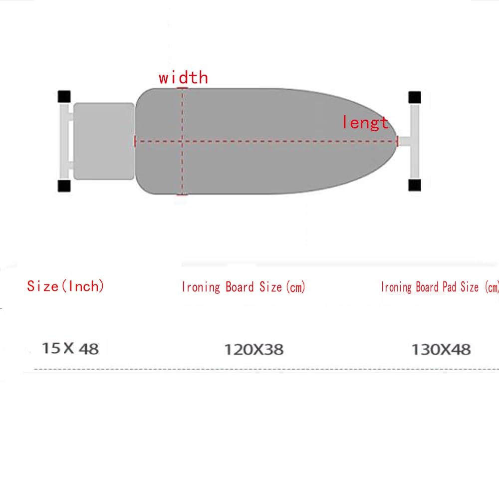 Funda para Tabla de Planchar de 15 x 48 Pulgadas, Almohadilla de algodón Resistente al Calor, se Adapta a tamaños estándar, Almohadilla de Planchado de Repuesto, Ajustable (platea
