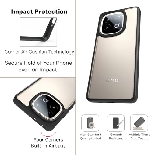 Image of RIGGEAR Shockproof Sleek Hybrid Armor Back Cover Case for iQOO Neo 10 5G (Clear PC and Black TPU Bumper)