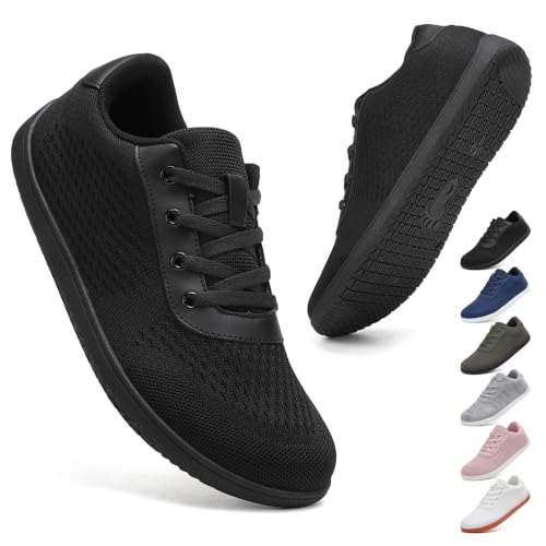 VOLHAL Barfuss Schuhe Damen Barfußschuhe Herren Barfussschuhe Fitnessschuhe Breites Zehendesign Wanderschuhe Straßenlaufschuhe Turnschuhe Gymnastikschuhe Atmungsaktiv rutschfest Leichte-schwarz 40EU
