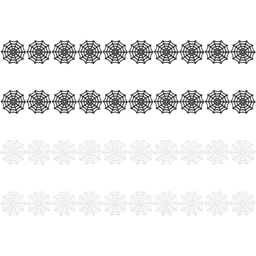 Tela de Araña Halloween, Posavasos de Tela de Araña de Halloween, Tela de Araña de Plástico, Telas de Araña de Plástico de Halloween, Mini Tela de Araña Halloween Decoracion Blanco y Negro 40 Piezas