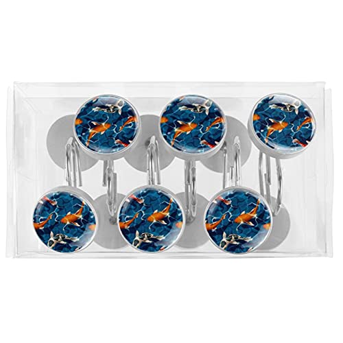 Crochets rideau de douche inox bleu poisson décoratifs x12