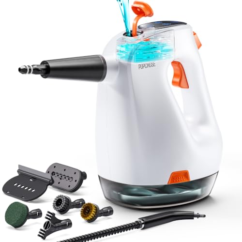 POPCHOSE Handheld Steam Cleaner with Detergent Dispenser 15s Heat-Up, 500ml Removable Water Tank, Lightweight Portable Steamer for Cleaning Grout, Windows, Kitchen & Bathroom