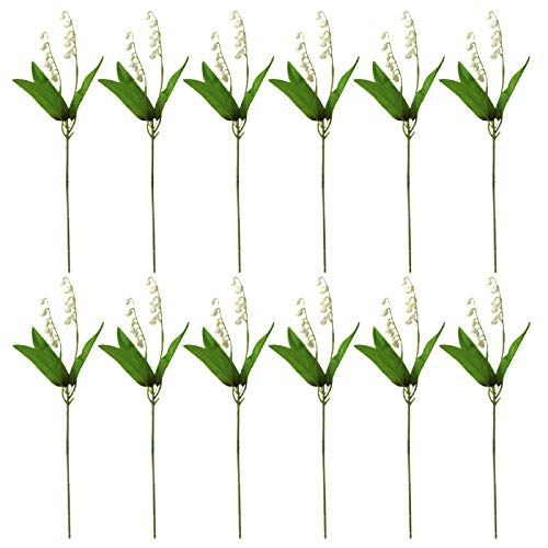 RESOYE Lot de 12 fleurs artificielles de muguet, orchidée blanche avec branches de fleurs artificielles pour mariage, décoration de la maison et du jardin Vert