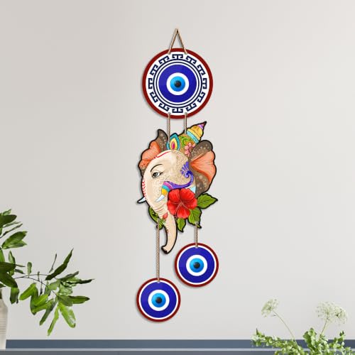 Image of Artvibes Ekdanta Ganesha Evil Eye Wall Hanging for Home Entrance Decor | Nazar Battu Protection Charm for Living Room Bedroom Temple Office | Vastu Positive Energy Lucky MDF Decorative Gift (WH 8566N)