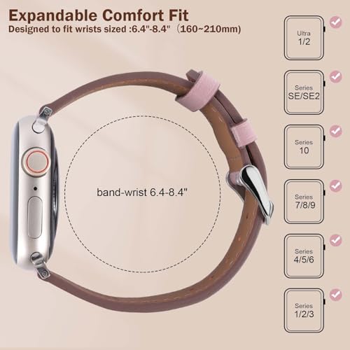 Genuine Leather Bands Compatible with Apple Watch Band 49mm 46mm 45mm 44mm for Women Men, Top Grain Genuine Leather Strap for iWatch Series 10 9 8 7 6 SE 5 4 3 2 1 Ultra Ultra 2
