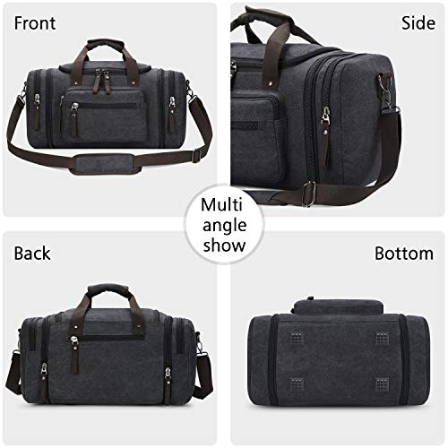 Toupons Travel Duffel Bag for Men Canvas Overnight Weekend Bag (Black )