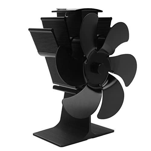 Aoaoy Ventilador de chimenea alimentado por calor, no eléctrico, ventilador de horno de arranque automático, resistente a altas temperaturas, ahorro de energía, 6 alas, color negro