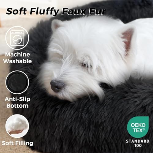 Image of ZEXSAZONE Summer Small Cat Bed Doughnut Shape for Kittens & Small Dogs | Soft Plush Washable Puppy Bed | Raised Sides for Head & Neck Support | Reversible 2-in-1 Pet Cushion (S Black)