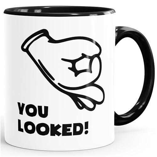 MoonWorks® - Taza de café de cerámica, diseño de mano con texto en inglés, color negro