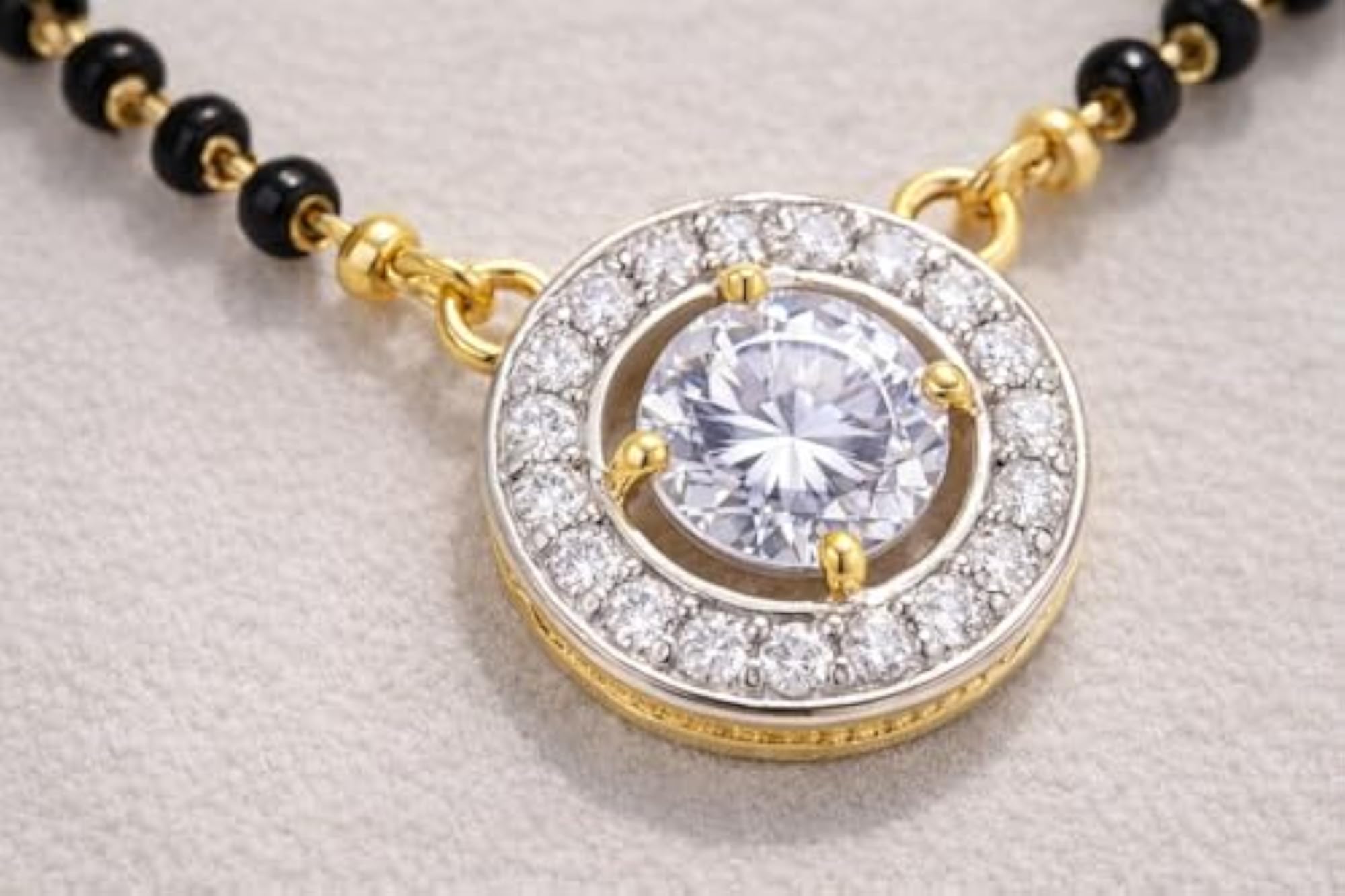 Gold Plated Mangalsutra with CZ Diamond Pendant