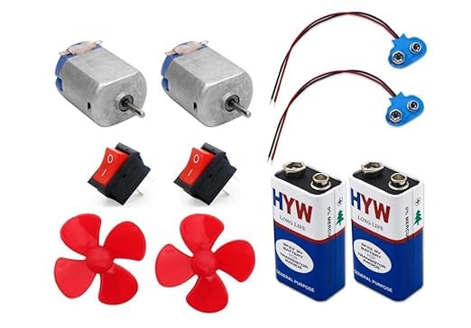 Electronic Crops Combo Pack of 2 Mini Electric DC Motor 3V-9V with 3 Blade Fan, 2 Pin Rocker Switch, 9V Battery and Clip for DIY Project Kit-image-12