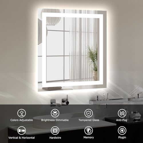 Image of Hivone 28 inchX32 inch LED Bathroom Mirror with Lights, UL Listed