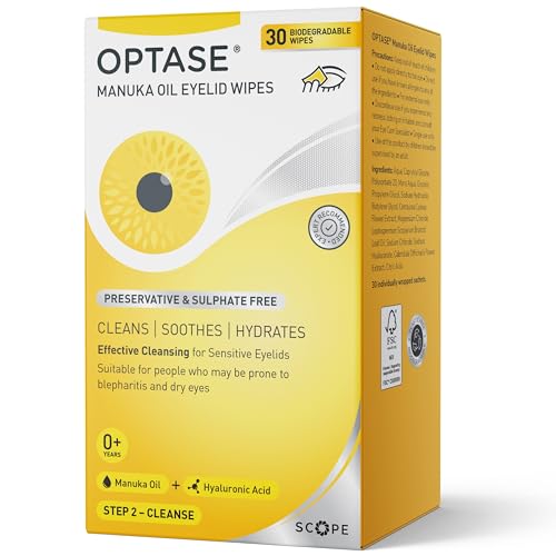 Optase Manuka Oil Eyelid Wipes Effective Cleansing with Antibacterial Action - Preservative Free 30 Biodegradable Wipes - Cleans Soothes and Hydrates Sensitive Eyelids