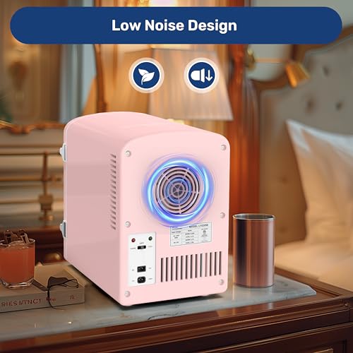 Image of HealSmart Mini Fridge Portable 6 Liter /9 Can with Observation Window, Cooler&Warmer Small Desk Compact Refrigerator for Skin Care, Cosmetics, Beverage, Food in Bedroom, Car, Office, Dorm, Pink