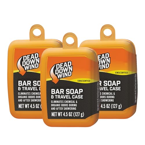 DEAD DOWN WIND Bar Soap & Travel Case | 4.5 Oz Bar | 3 Pack | Odor Eliminator, Hunting Accessories | Scent Blocker Body Soap for Hunting | All Natural Hunting Soap with Odor Fighting Enzymes