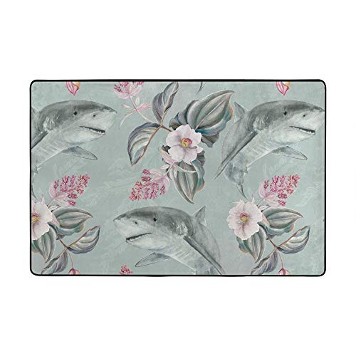 Tapis motif requin floral velours corail d'une douceur luxe - 2