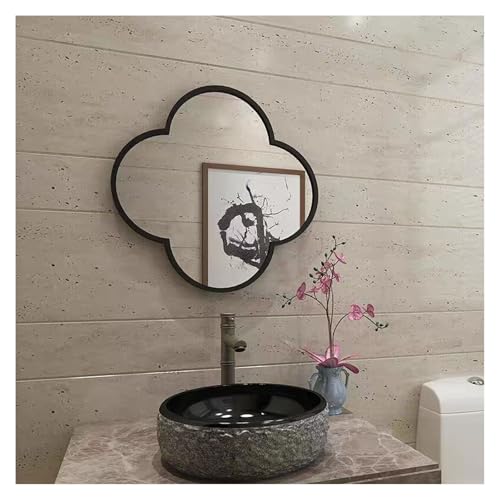 Générique Espejo De Pared con Forma De Trébol - 40/60/70/80 Cm - Espejo Decorativo con Detalles Metálicos, Espejo De Maquillaje De Alta Definición(Negro,80CM)