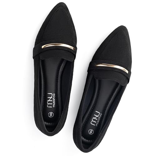 Image of MUSSHOE Loafers for Women Pointed Toe: Dressy Gold Bit Flats, Suede BusinessCasual Slip On Shoes for Office Work,Interview & Teacher