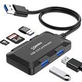 5 in 1 USB Hub with SD/TF Card Reader, USB Extender with 3 USB-A Ports for Laptop, PC, Desktop, Mouse, Keyboard, Projector and More(Black/3.3FT Cable)