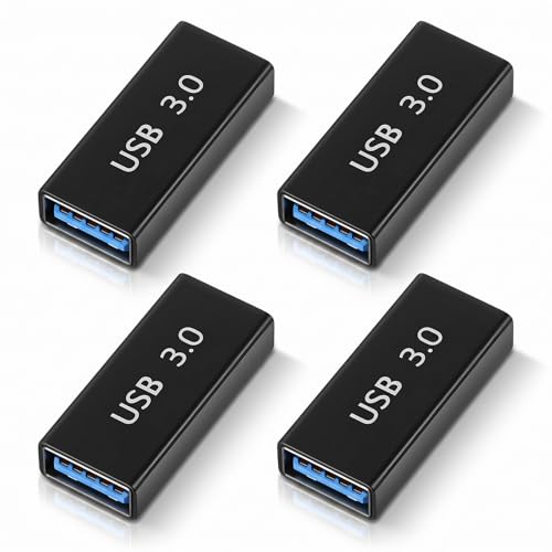 SynHHergyx 4Pcs USB Female to Female Adapter USB 3.0 Connectors for Connecting Two USB-Male Ends Converter Devices USB-3.0 Coupler Adapters Extender Connector Black