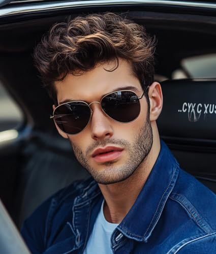 Image of Cyxus Aviator Sunglasses for Men Polarized UV400 Protection 1489 | Anti Glare,Davos Style,Military Pilot Sunglasses,Ideal for Driving Hiking Travel Outdoor Activities