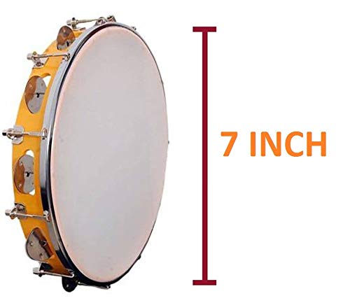 Image of Tambourine With Head Aluminium Hand Percussion Musical Instrument (7 INCH)