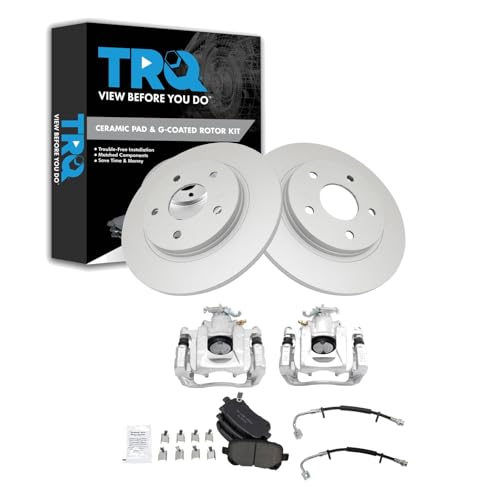 Image of TRQ Rear Brake Pad and Rotor Set Ceramic G Coated Rotors Calipers Compatible with 2011-2012 Chrysler Town and Country Grand Caravan Volkswagen Routan 2012 Ram Cargo Van