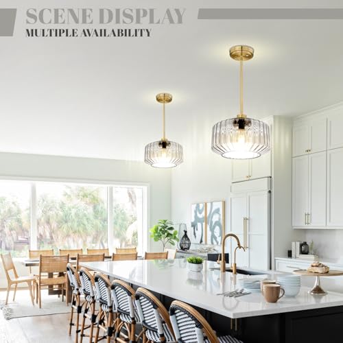 Image of Pendant Lights Kitchen Island Mid Century Modern Ceiling Light Gold Chandelier with Clear Glass Shade Hanging Lights for Bedroom Living Dining Room Compatible with E26 Bulb (Bulb Not Included)