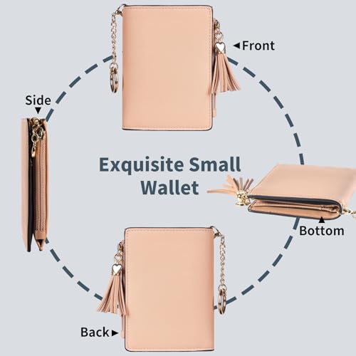 Image of Gostwo Women's Small Slim Wallet with RFID Protection & Keychain for Girls | 8 Card Slots,faux Leather, Tassel Decor, Built-in Keychain, Slim Compact, Snap & Zip Closure, Ideal for Daily & Travel