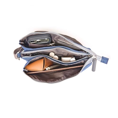 Image of ORI LONDON Crossbody Bag - XL Slim, Chunky Zip, Removable & Adjustable Strap, & 3 Compartments - Carnaby