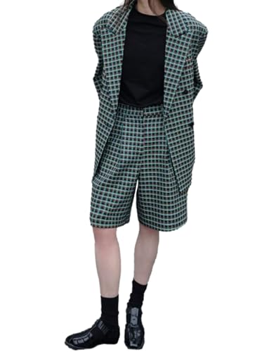 Costume à carreaux femme deux pièces veste revers pantalon court tuxedo