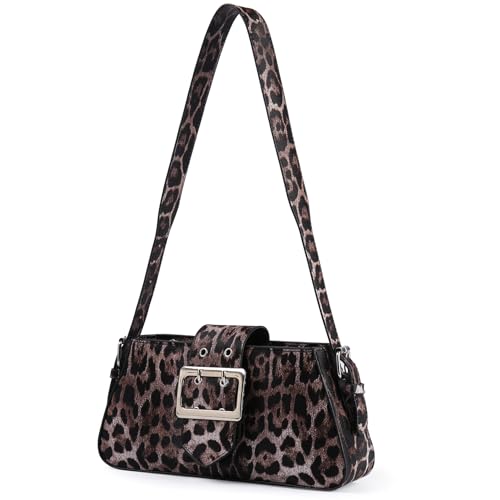Women's Leopard Print Shoulder Bag - PU Leather Handbag with Magnetic Closure