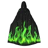 QWEHHEVG Green Flames Burning Halloween Hooded Robe Cloak Christmas Holiday Party Hoodies Cape Cosplay Costumes (Unisex)