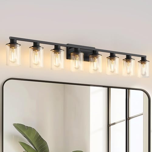 Image of DORESshop Bathroom Vanity Light Fixture Over Mirror 55 Inch 8-Light Black
