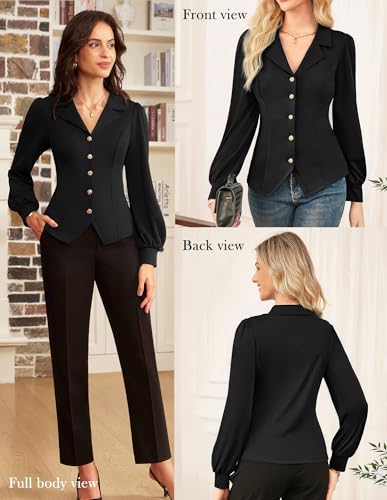 GRACE KARIN 2025 Women Fall Work Office Blouses,Long Sleeve Trendy Work Tops,V Neck Button Down Slim Shirts3