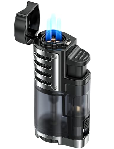 JOPOO 3 Jet Llamas Mechero Soplete Gas Butano Recargable Encendedor para Puros (Vendido sin Gas)