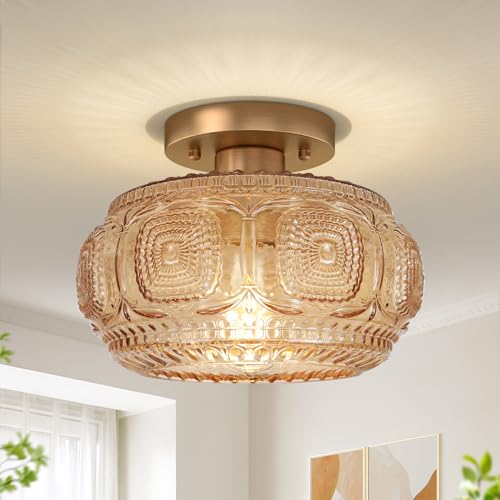 Image of Mid Century Modern Glass Semi Flush Mount Ceiling Light Fixture