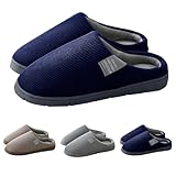 Pantuflas esponjosas para hombre, de espuma viscoelástica, para interiores, puntera cerrada, para fascitis plantar, zapatos para deslizarse en la casa, cálidas, antideslizantes, para el hogar