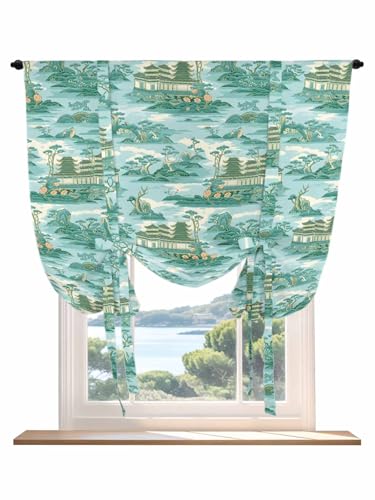 Tie Up Curtains for Windows Turquoise Garden Roman Shade 46 x 63 Inch Bathroom Curtains Window Modern Art Building Rock Landscape Rod Pocket Short Balloon Curtains for Living Room Kitchen Small Blinds