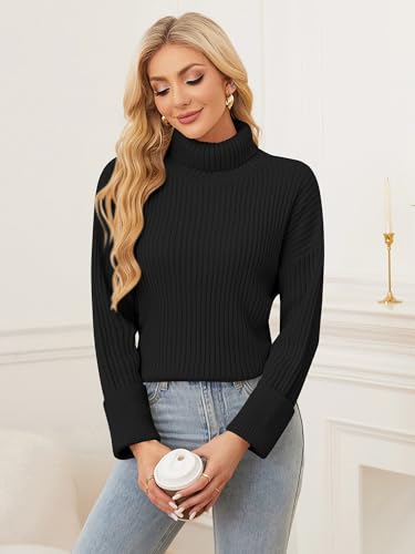 Image of ZAFUL Womens Turtleneck Pullover Sweater Casual Loose Ribbed Knit Long Sleeve Chunky Jumper Tops