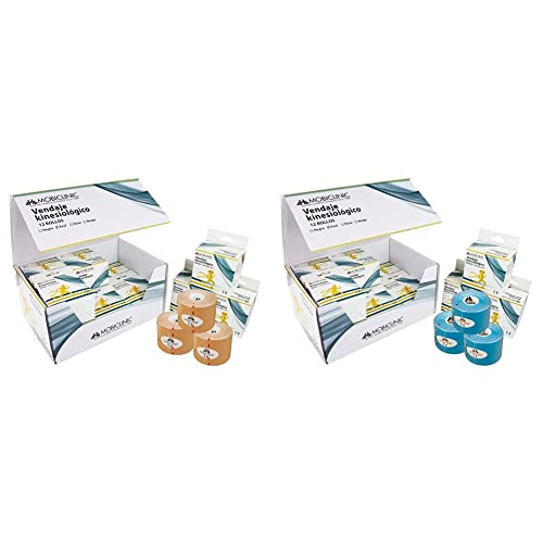 Mobiclinic - Venda Neuromuscular, Beige, Pack de 12 + | Kinesiotape | Vendaje neuromuscular | 5cm x 5m | 12 unidades | Azul | Mobitape