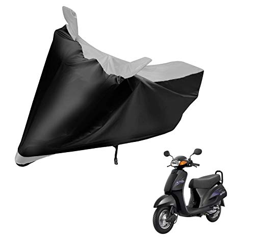 Image of Auto Hub Scooty Cover Compatible with Activa with Mirror Pocket, Dustproof, Heat Resistant, Triple Stitched, Activa Scooty Cover- Black, Silver