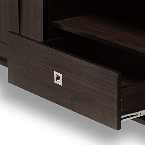 Baxton Studio Wholesale Interiors Unna Wood Tv Cabinet With 2 Sliding Doors And Drawer, 70", Dark Brown #TOP5