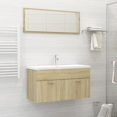 Juego de muebles de baño de madera de roble Sonoma de 2 piezas para almacenaje moderno 2