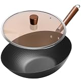 WANGYUANJI フライパン 深型中華鍋 30cm 炒め鍋 ih ガス対応 軽量 お手入れ簡単 錆びにくい 北京鍋 蓋付き 中華料理店 レストラン 家庭用