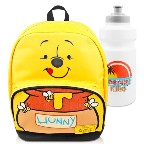 Winnie the Pooh Mini Backpack Set - 10” Canvas Winnie the Pooh Backpack with Front Pocket Plus Bottle | Winnie the Pooh Backpack Bundle