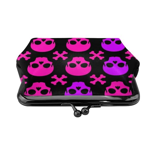 Small Wallet Coin Purse For Women Change And Coin Wallet Double Clasp Closure Mini Purse (purple and pink crossbones skull (4))2